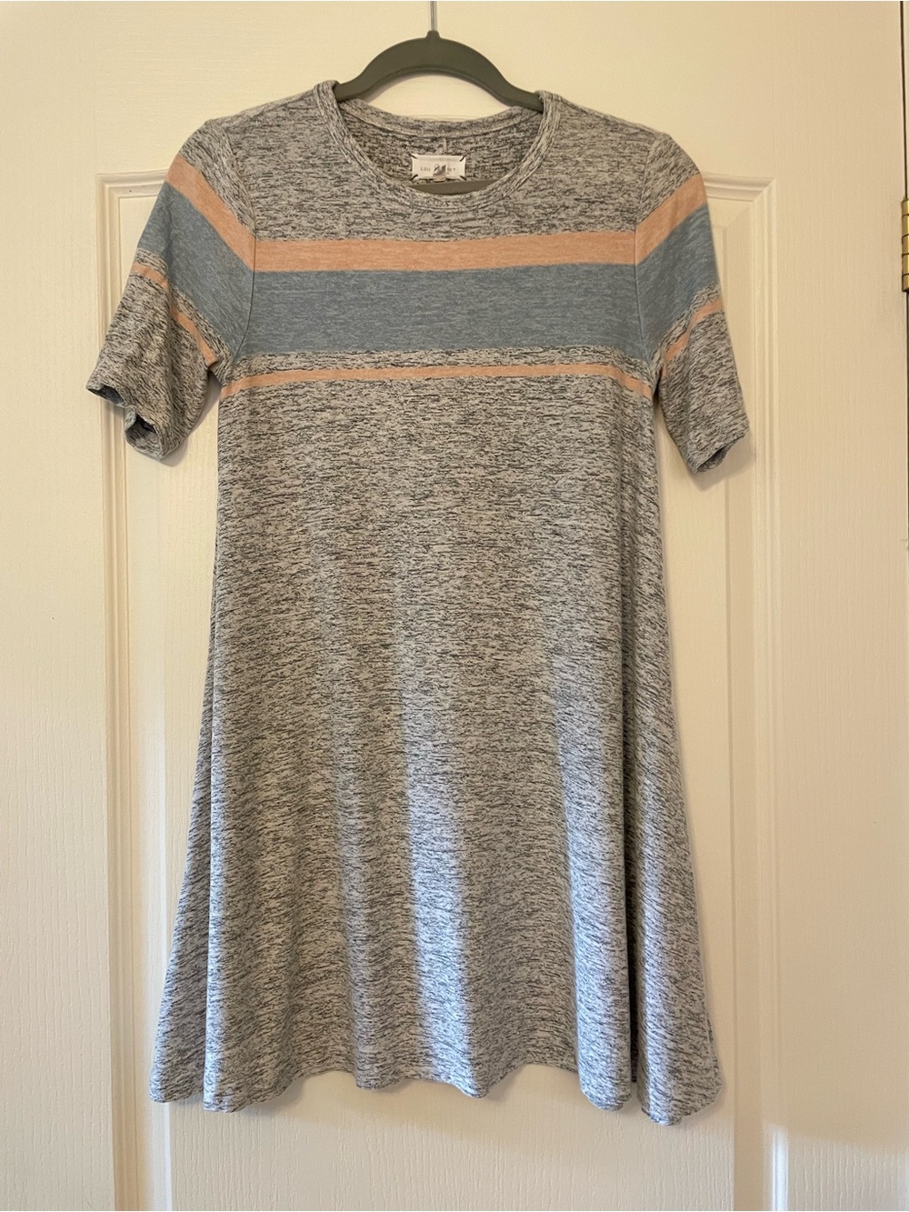 Lou & Grey Heather Gray Mini Dress with Blue and Peach Stripes